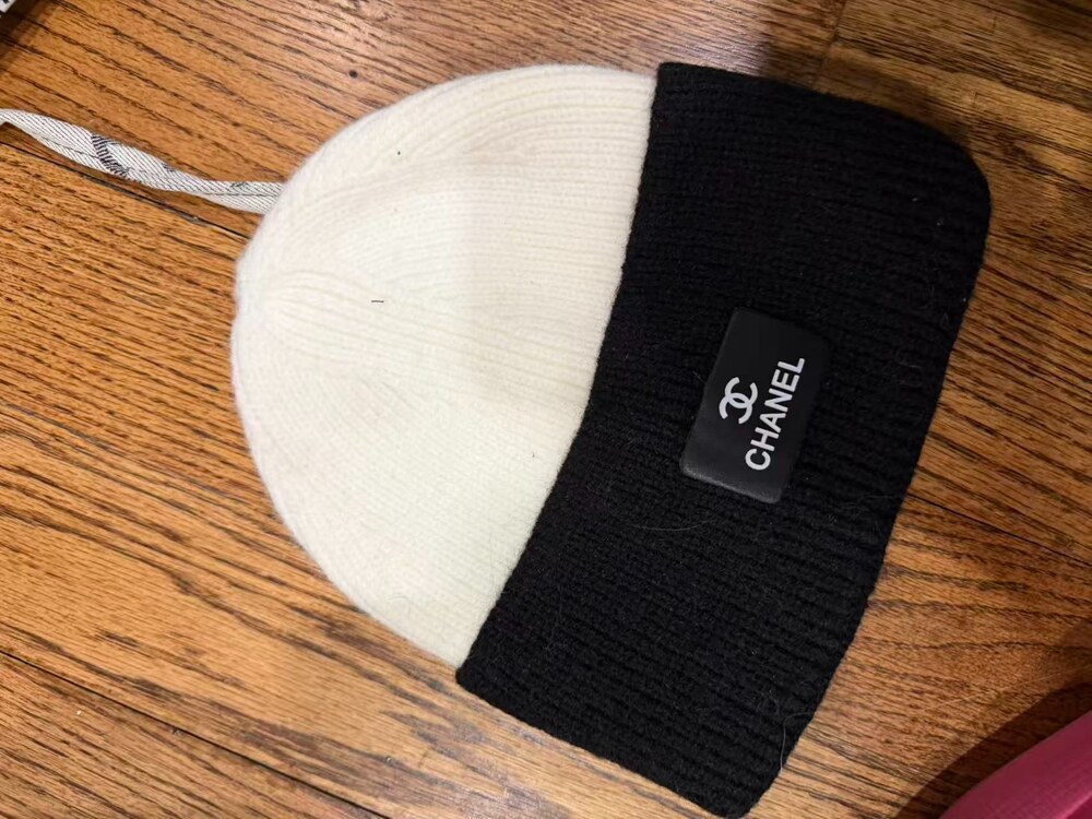 Chanel Two Tone Knit Beanie with Logo Patch - Picture 2 of 5